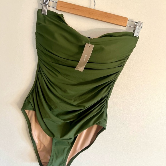 COPY - NWT J. CREW Ruched Bandeau One Piece Swimsuit Safari 8 Olive Green Strap… - Picture 9 of 16